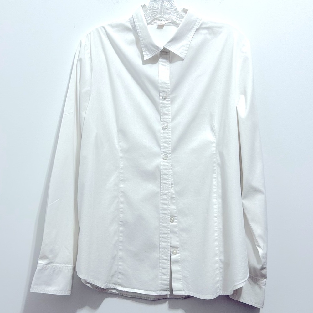 Jennifer & Grace Women’s White Poplin Professional Business Button Down Shirt